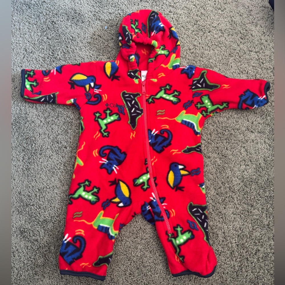 Columbia Fleece Bunting Coveralls Y2K 90s vintage cat dog print animal